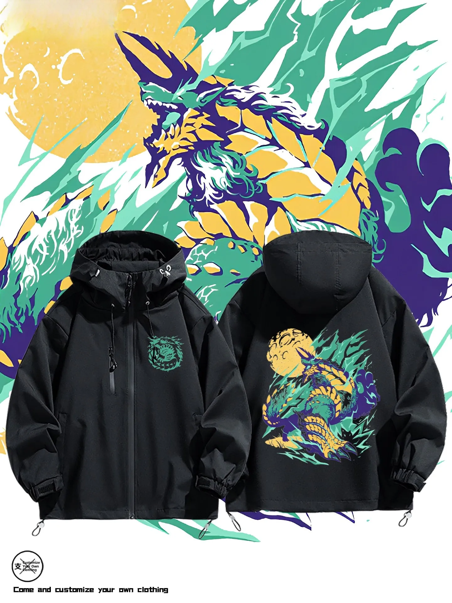 Monster  World Thunder Wolf Dragon Jacket Outerwear Three-in-One Autumn Winter Versatile Casual Style Polyester Fiber