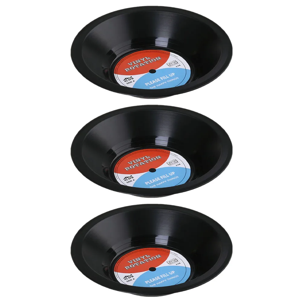 

3 PCS Vinyl Record Storage Bowl Fruit Vintage Decor Plastic Decorative Bowls Cake Plates for Desserts Appetite Dish