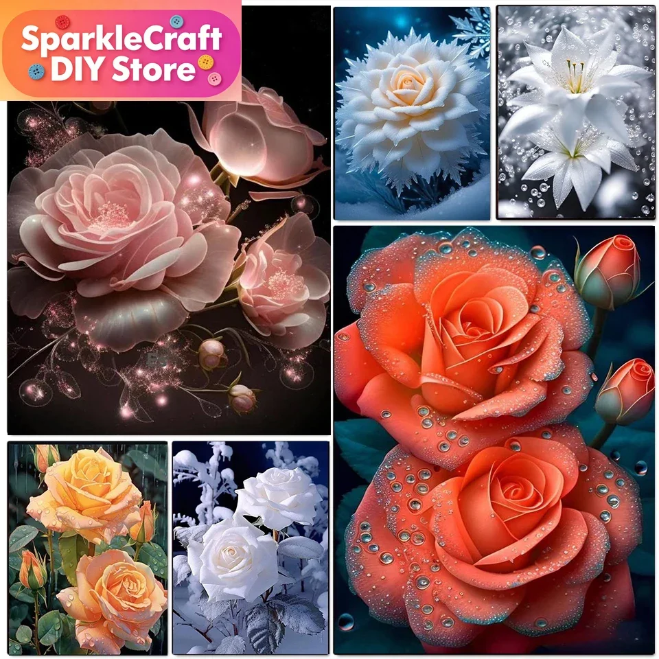 1pc frameless DIY Diamond Painting New 2024 Rose Embroidery Flower Mosaic Jewelry Cross Stitch Colorful flora Home Decor