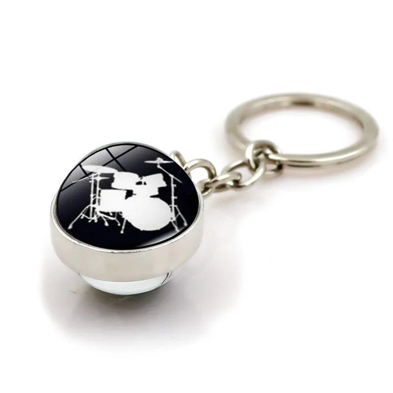 New Product Drum Pattern Keychain Time Gem Glass Ball Pendant Personalized Music Lover Gift KeyRing