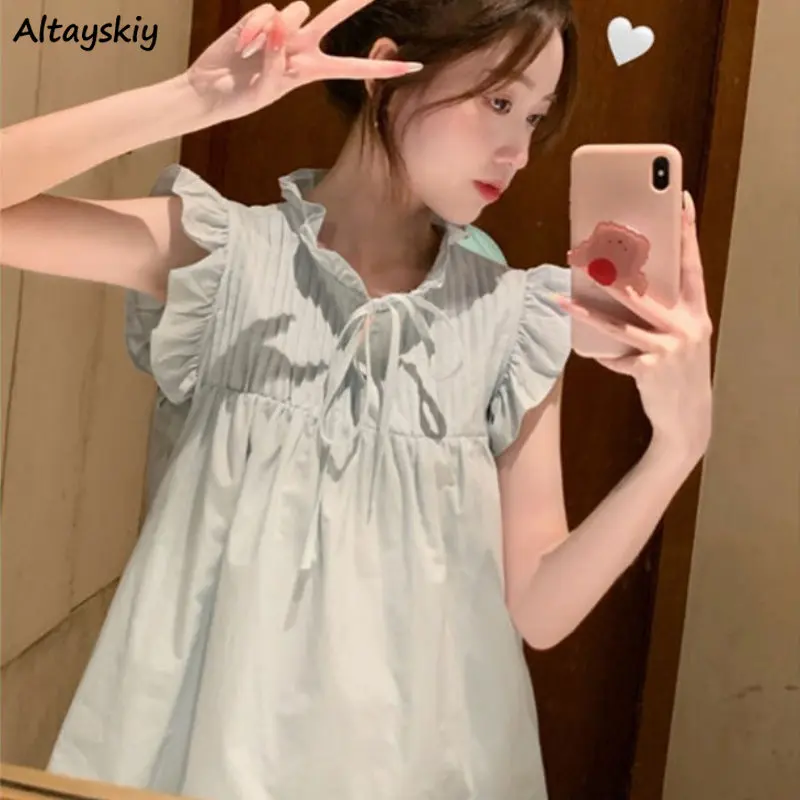 

Blouses Women Princess Gentle Folds Graceful Summer Flying Sleeve Sweet New Age-reducing Charm Korean Style Loose Popular Tops