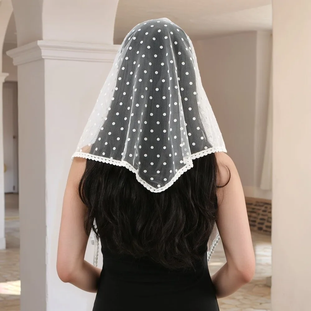 Solid Color White Bridal Triangle Veil Head Cover Black Tulle Mesh Scarf Hair Accessories Headdress Polka Dot Triangle Shawl
