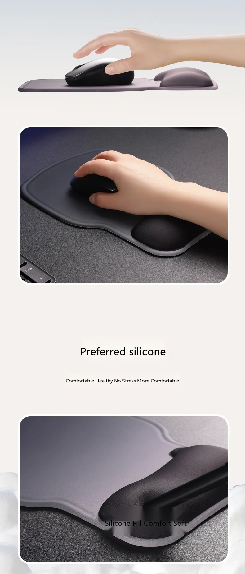 Bogenförmige, verdickte Handgelenkauflage, ergonomische Schreibtischunterlage aus Stoff für Büro und Gaming, 4 edle Farben – Detail 2