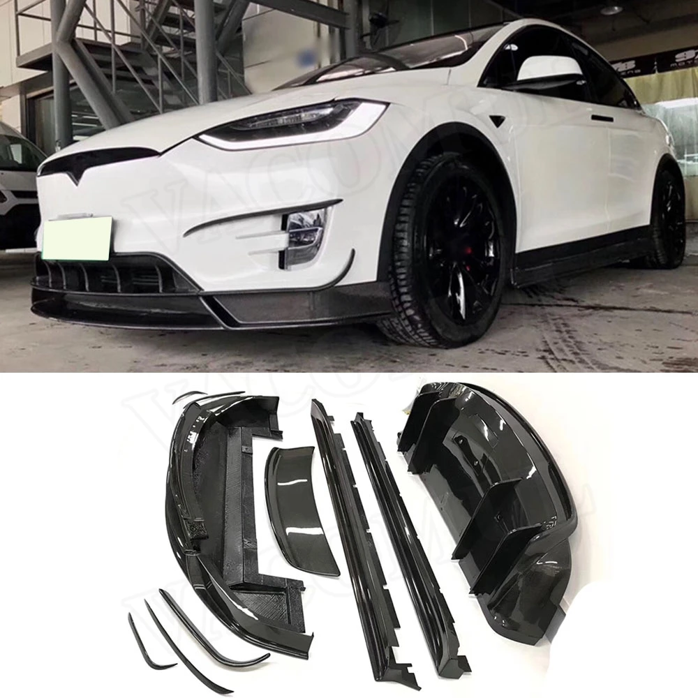 Carbon Fiber Car Front Rear Bumper Lip Splitters Diffuser Spoiler Side Skirts Body Kits for Tesla Model X Car Styling