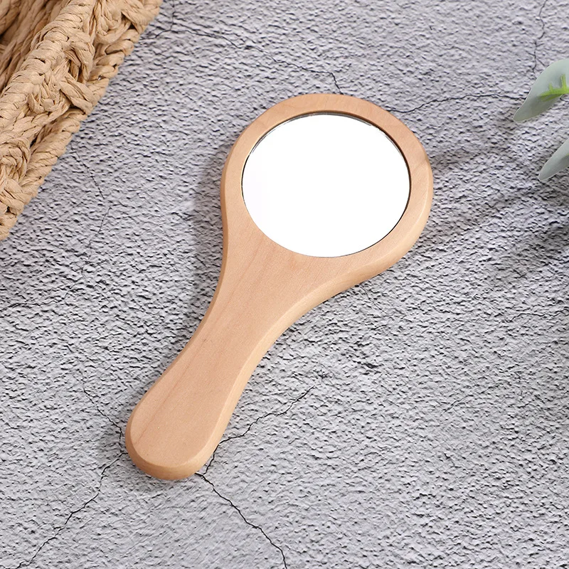 Natural Wooden Handheld Mirror Portable Makeup Mirror for Home Beauty Travel Gift