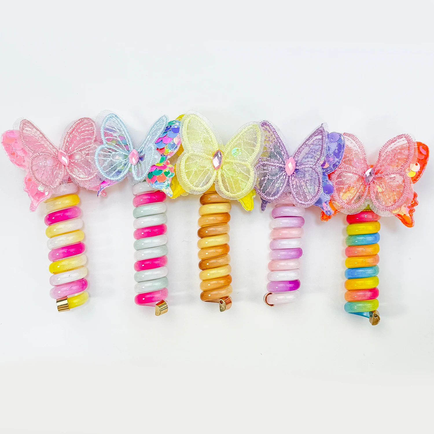 Cute Candy Color Telephone Wire Line Elasticity Rubber Band Elastic Butterfly Hair Rope For Kid Scrunchies Headbands Headwear