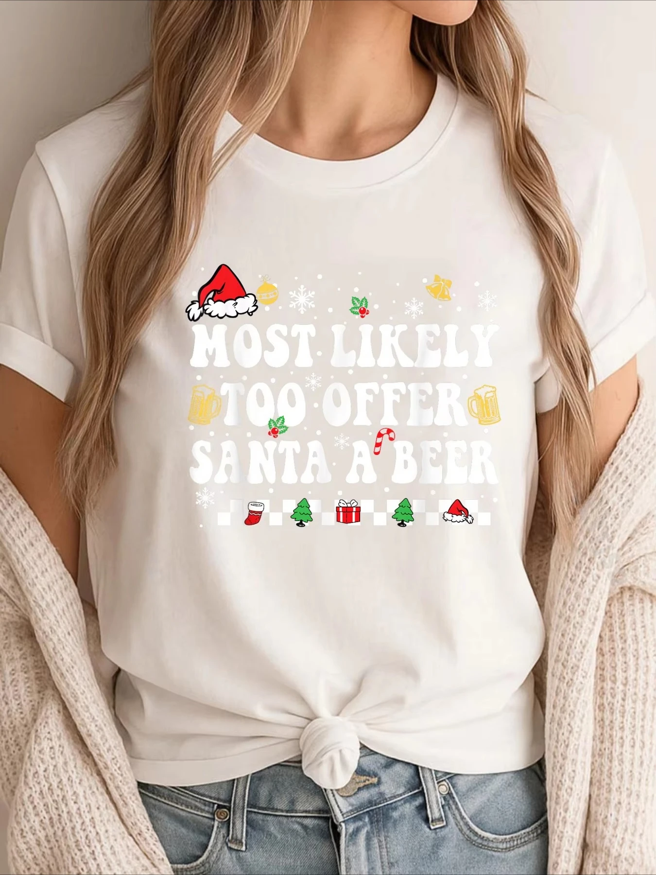 Unisex Funny Christmas Graphic T‑Shirt Santa Hat Beer Mug Snowflake Xmas Holiday Crew Neck Short Sleeve Party Tee For Men Women