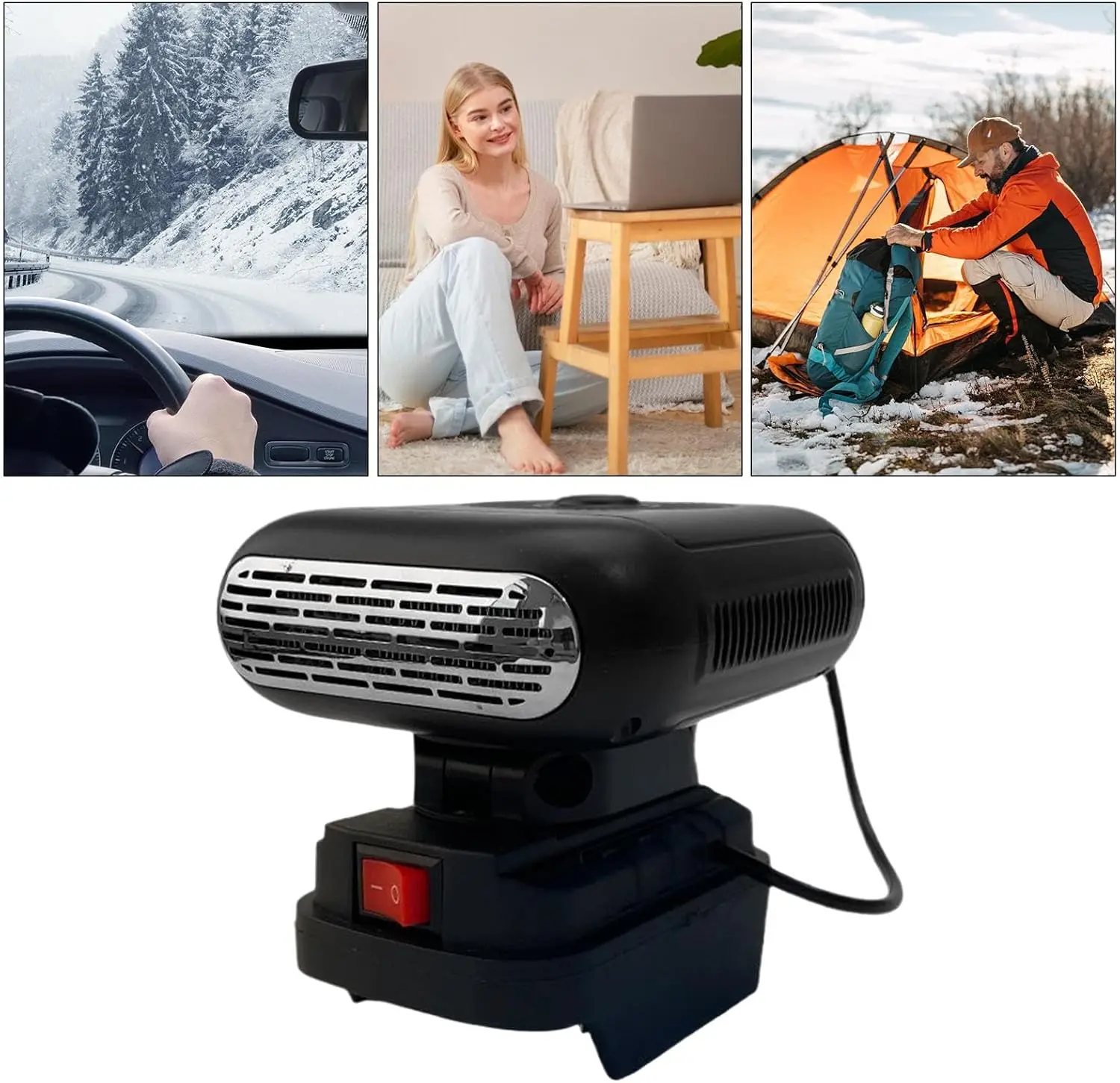 Fast Heating Portable Car Heater for Winter Use For 21V Li ion Battery Cooling Blower Defroster and 2 USB Ports Included