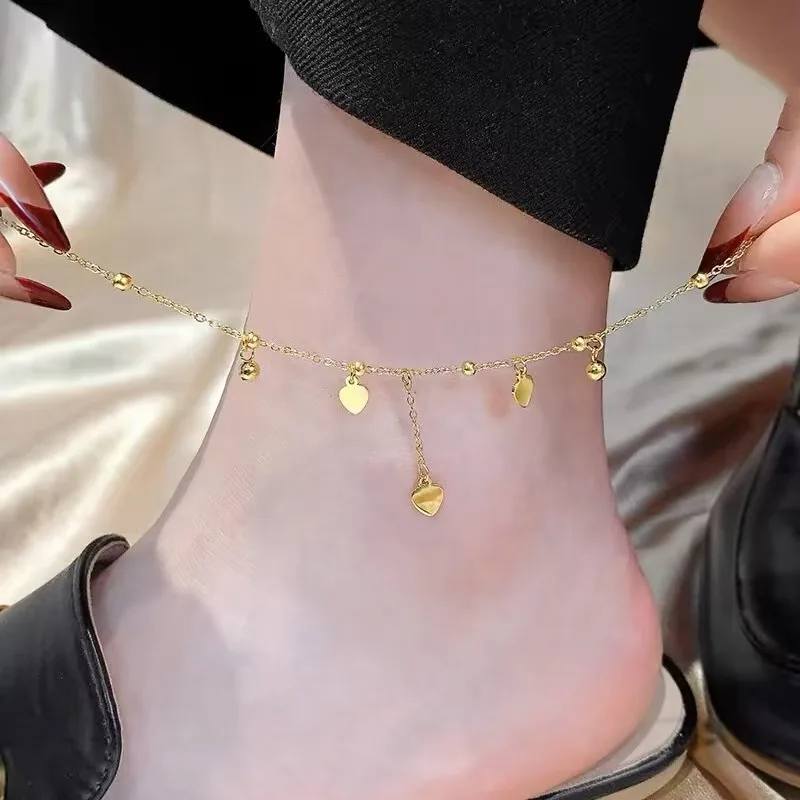 

Love anklet women's high-end tassel gold transfer beads sexy girls' foot chain titanium steel does not fade 2024