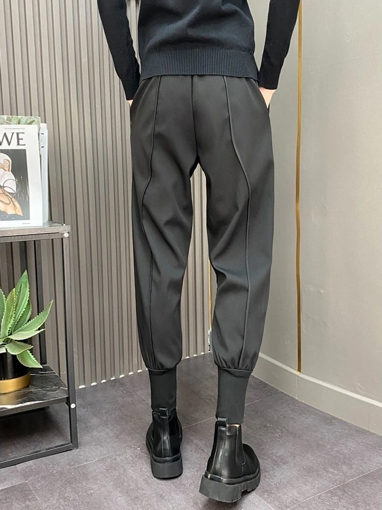 Black Harlan Draped Man Suits Pants Fluid 9 Cropped Fabric Designer Clothes Classic Trousers For Men Clothing Premium Up