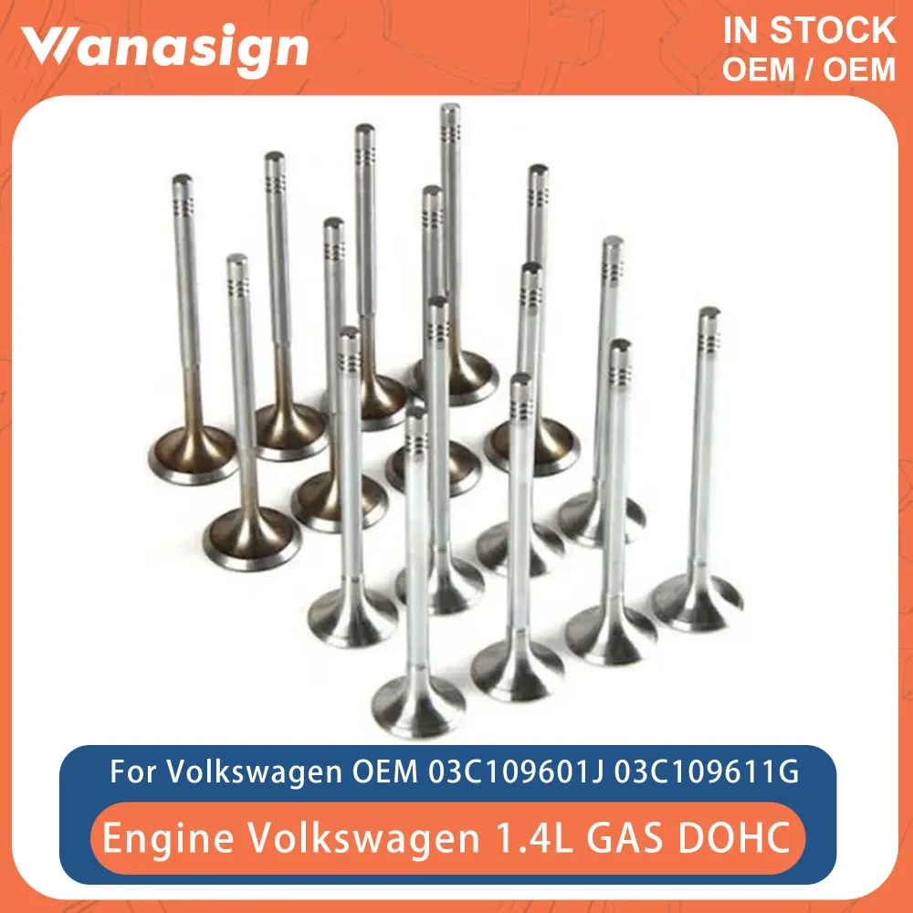 Conjunto de válvula de admissão e escape, 16 peças, compatível com 1.4 1.6 l, para volkswagen bora audi skoda seat ea111 aqq bby audi 1.4l 1.6l fsi 16v gás dohc