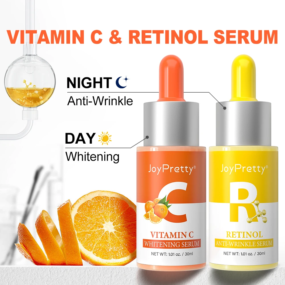 

JoyPretty Vitamin C Retinol Face Serum Whitening Anti-Wrinkle Set Hyaluronic Acid Glowing Fade Fine Line Facial Serum Skin Care