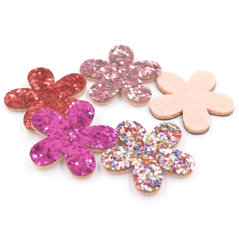 20Pcs Sequins Flower Patches for DIY Children Hair Accessories, Glitter Padded Appliques for Clothes Sewing Supplies