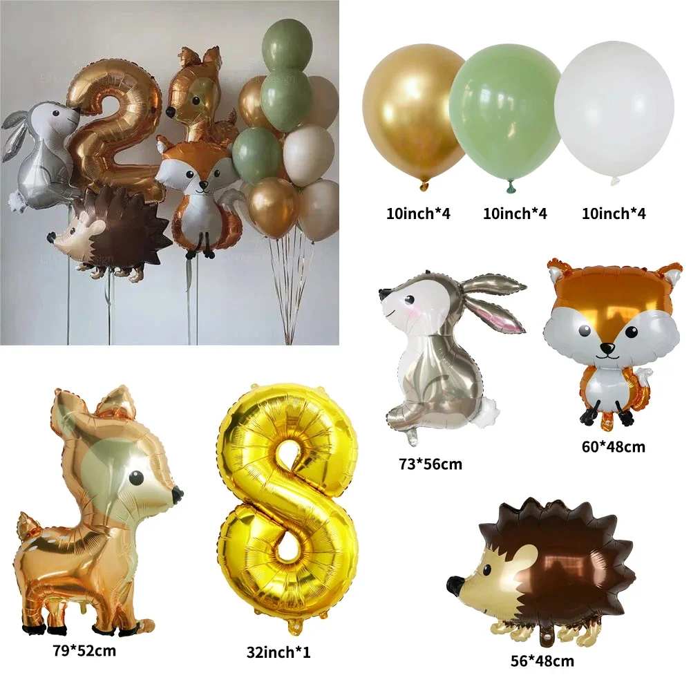 17-teiliges Ballon-Set mit Dschungeltier-Motiv, Girlandenbogen, Safari-Fuchs-Igel-Ballon für Geburtstagsfeier, Party-Dekoration, Zubehör – Detail 2
