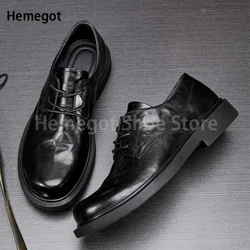 Men's Leather Flat Shoes Spring Fashion Breathable Business Shoes Round Toe Casual Leather Shoes Soft Leather Shallow Men Shoes