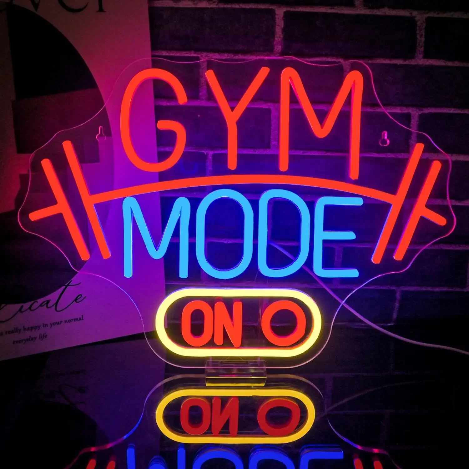 Gym Mode On Barbell Multicolor Neon Sign LED Wall Art USB Powered Fitness Decor  Gym Room Storefront Novelty Gift Hanging Light
