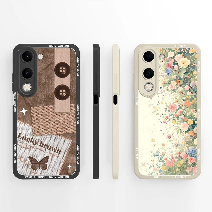 

Чехлы для Vivo Y29s 5G 6,74 дюйма, модный коричневый шарф с узорами, жидкий силикон, высокое качество, прочный корпус с защитой от падения