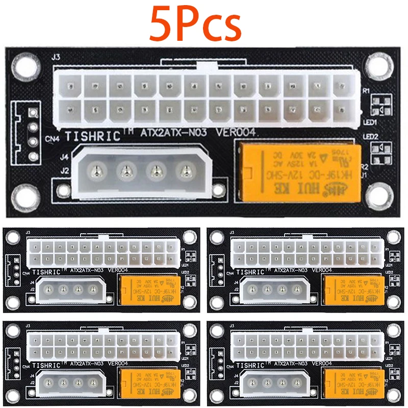 

5Pcs Black Dual PSU Power Supply Sync Adapter Add2psu ATX 24Pin To 4pin Molex Synchronous Connector Riser Cable