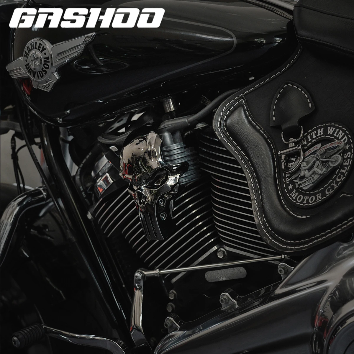 GASHOO Motorcycle Skull Ignition Coil Cover Guard Modification For Harley M8 Engine 2018-Later Softail Low Rider 2024-Later 117