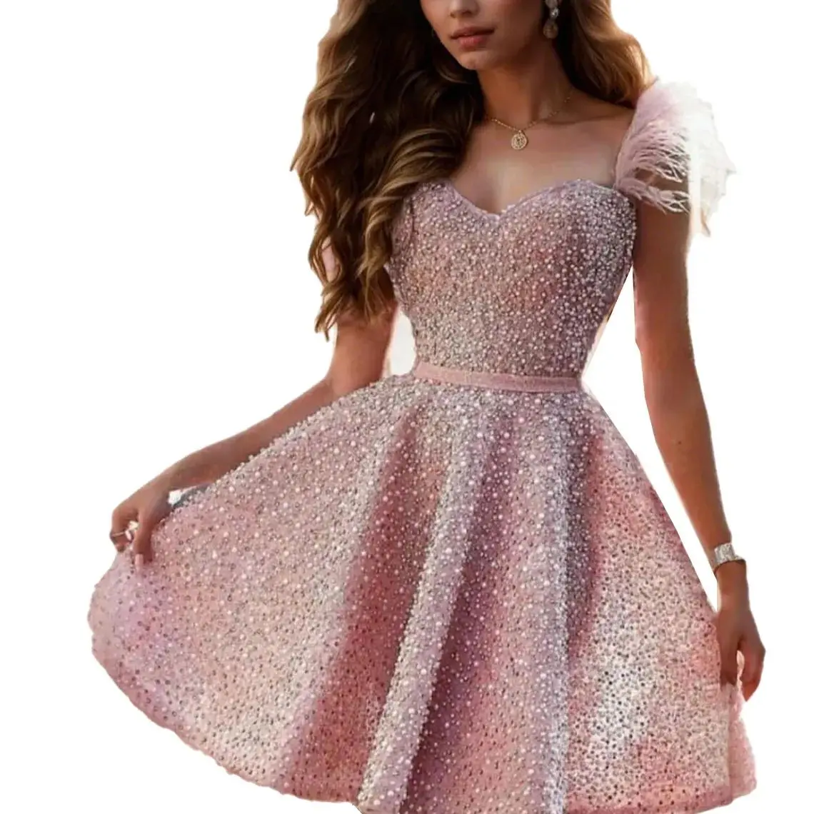 

Fashions A-Line Cocktail Party Dresses Sleeveless Sweetheart Satin Beading Feather Mini Homecoming Dress 2025 free customized