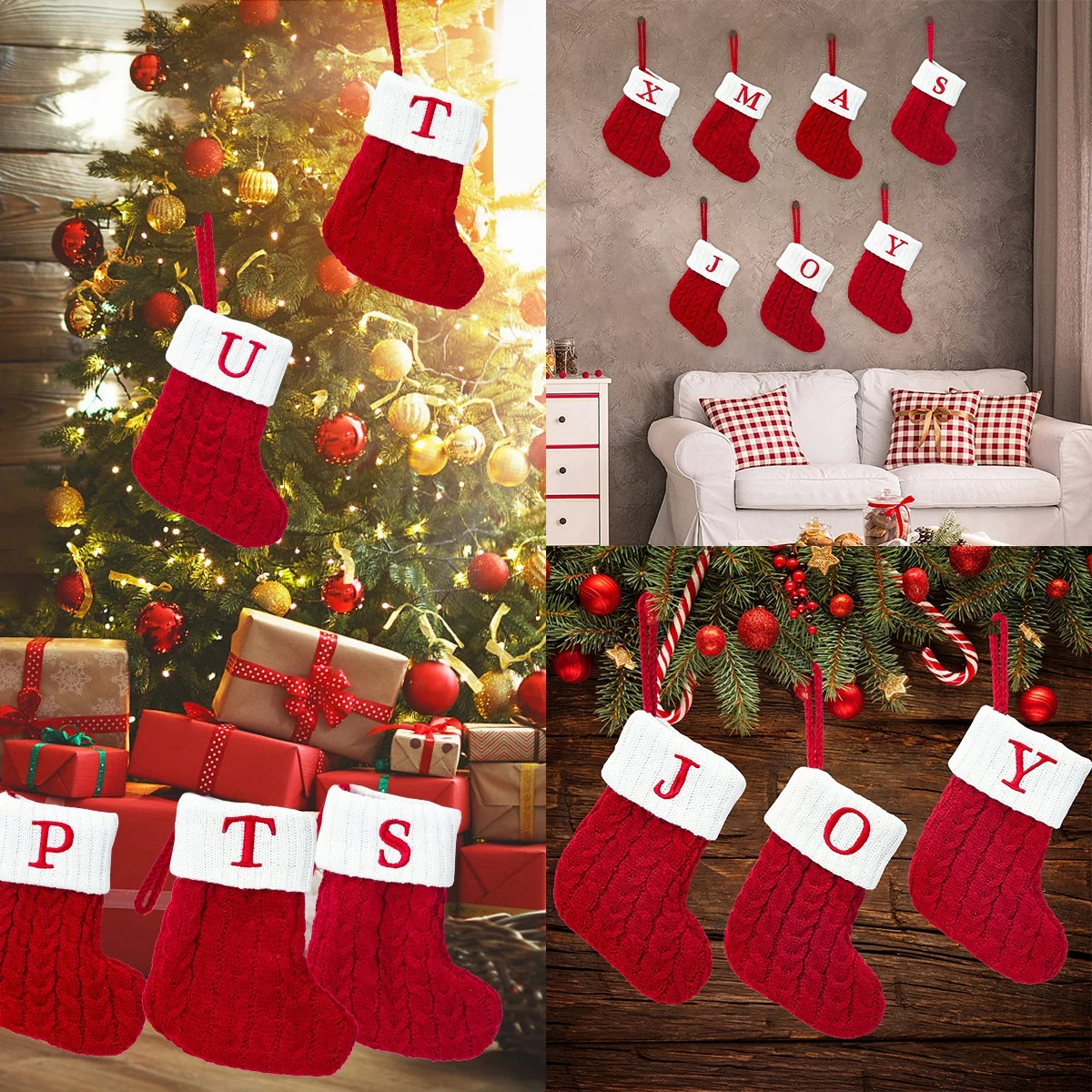 Noel çorap örgü kar tanesi mektup Stocking noel dekorasyon ev için 2024 noel ağacı süs hediye Natal Natal 2024