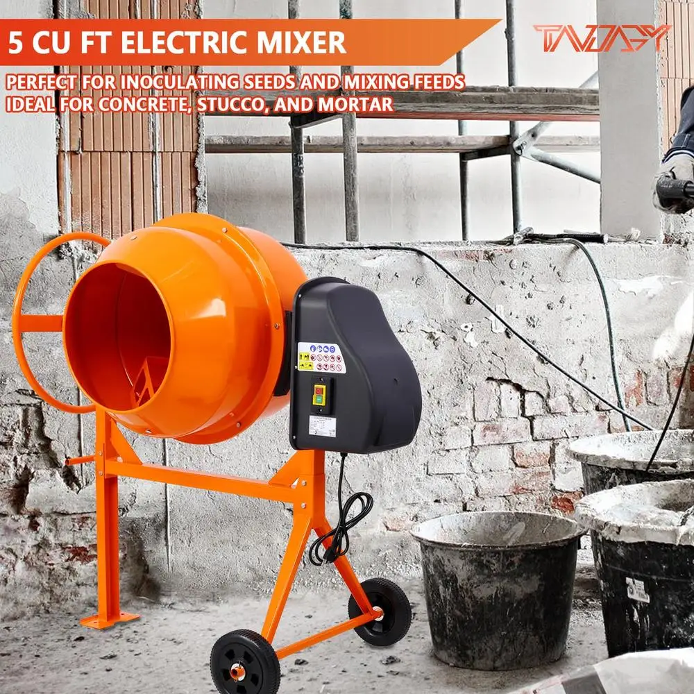 Portable Cement Mixer with 5 Cu Ft Drum Capacity Electric Mixer Machine Construction Projects