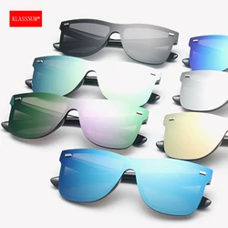 KLASSNUM Men One Piece Sunglasses Anti Glare Driving Fishing Glasses Reflective Lenses Brand Design 2026 Rimless Eyepiece New