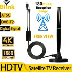 Indoor TV Antenna with Amplifier,Long Range,4K,1080p,Digital HD Signal Booster,DVBT2,ATSC,Powerful Satellite TV Receiver,46-862M