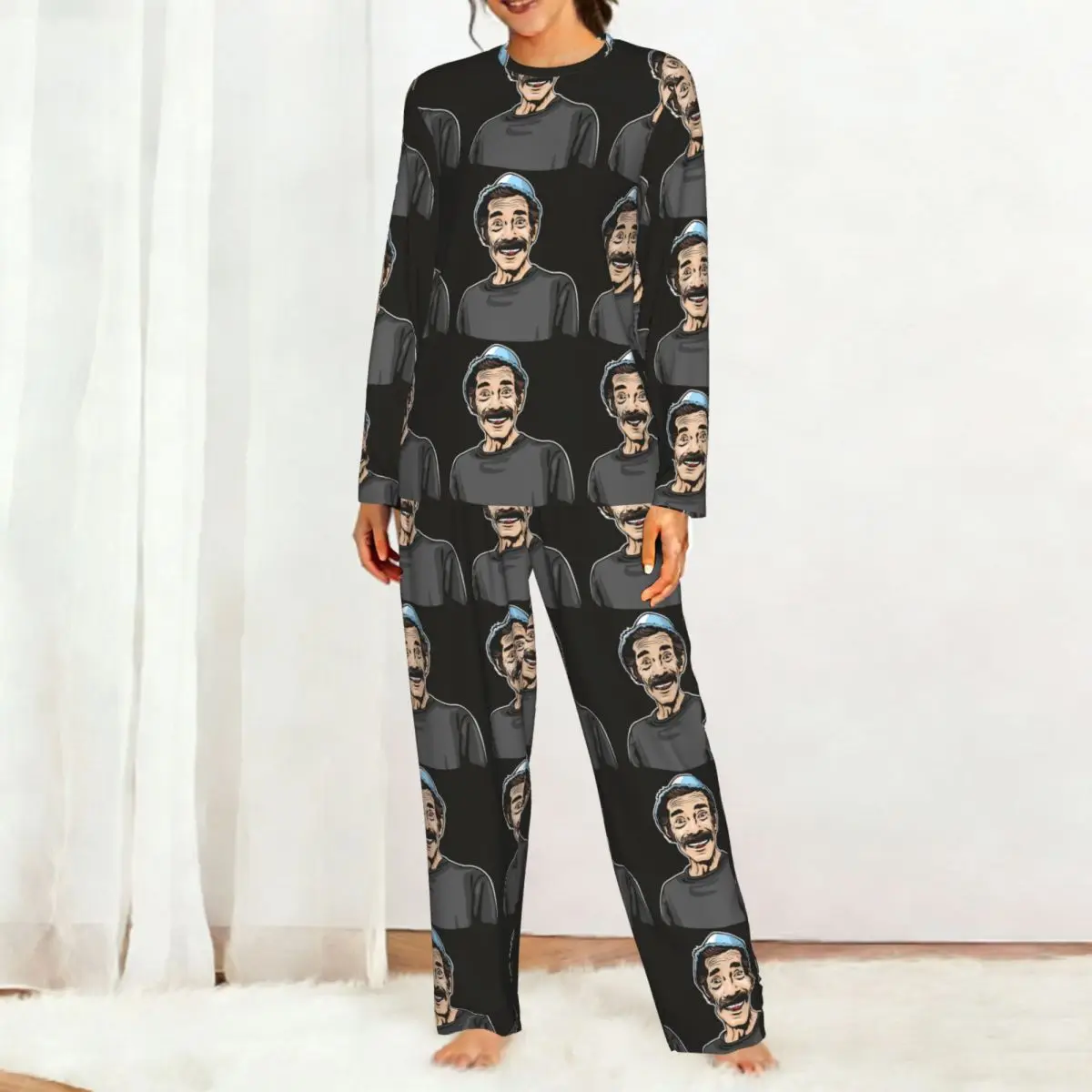 Don Ramon - El Chavo Del Ocho Round Neck Long Sleeves Nightdress for Sleeping Sleepshirts Women Loose Pajama Set Long Pants 4