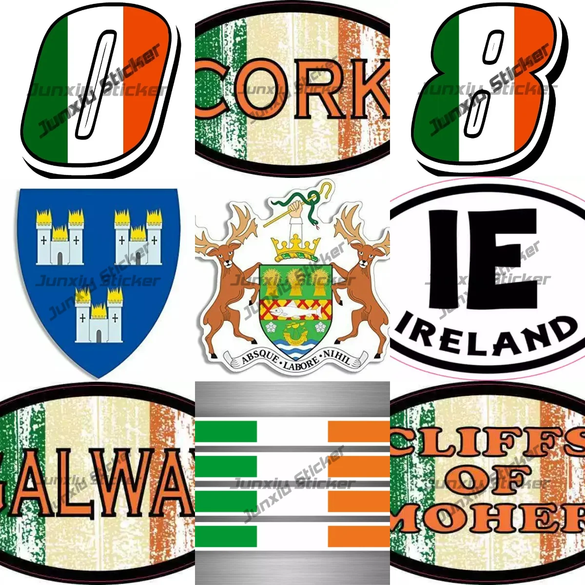 

Dublin Coat of Arms Shield Shaped Sticker Oval Irish Flag Cliffs of Moher Galway Cork Ireland Flag Stickers Racing Numbers Decal