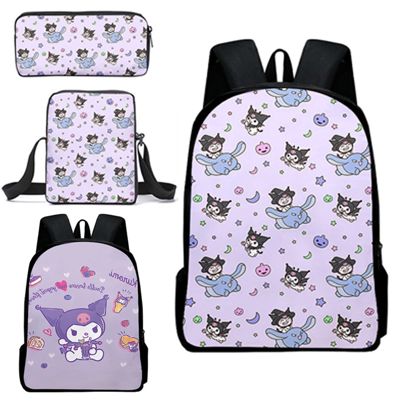 Sanrio Kuromi Backpack Ventilated Material Crossbody Bag Pen Bag Set Student Primary and Middle Kawaii Cartoon School Bag