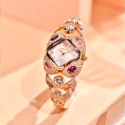 Luxury Melissa Lady Women's Watch Elegant Full Rhinestone CZ Fashion Large Hours Bracelet Crystal Clock Girl Birthday Gift Box