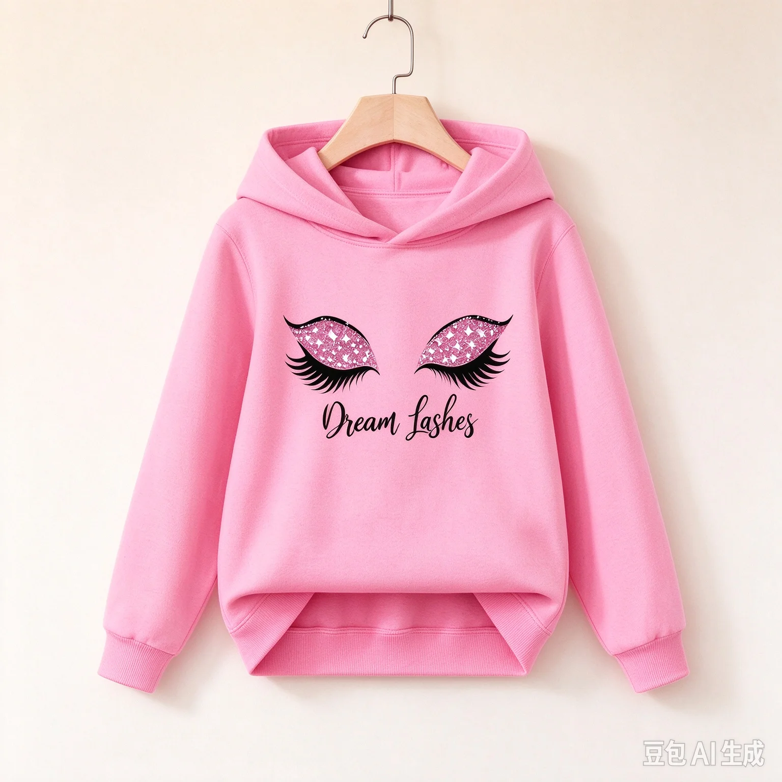 Boys' and girls' plush hooded sweatshirts with cute closed eye printed slim fit, autumn and winter long sleeved pullovers,