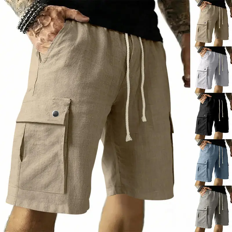 Men's Summer Casual Drawstring Thin Pants Shorts Workwear Trousers Straight Leg Cotton mid Waist Neutral Other Casual