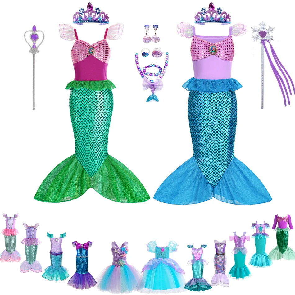 Little Girl Mermaid Dress Summer Princess Costume Kids Beach Dress Carnival School Theme Party Role Playing Clothes