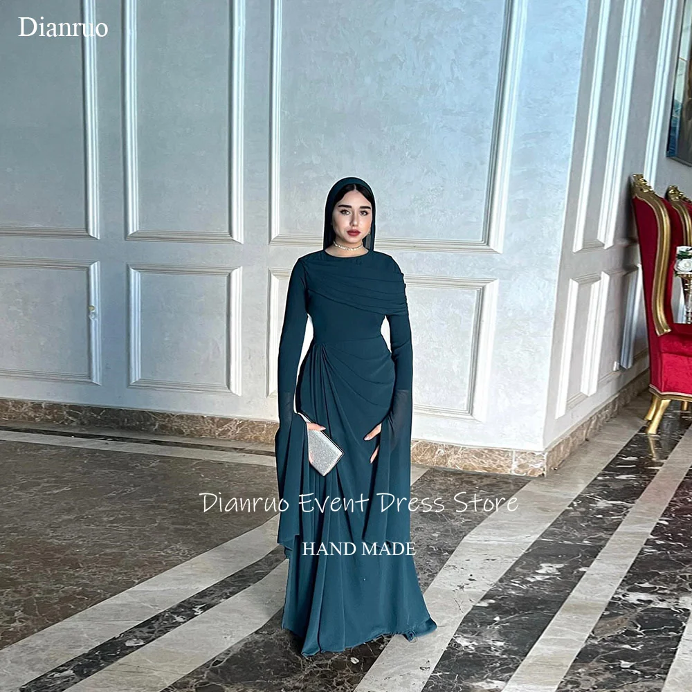 Dianruo современное вечернее платье с рюшами и длинными рукавами, шифоновое платье макси с круглым вырезом, платье для выпускного вечера в Аравии, скромные мусульманские платья для гостей по индивидуальному заказу