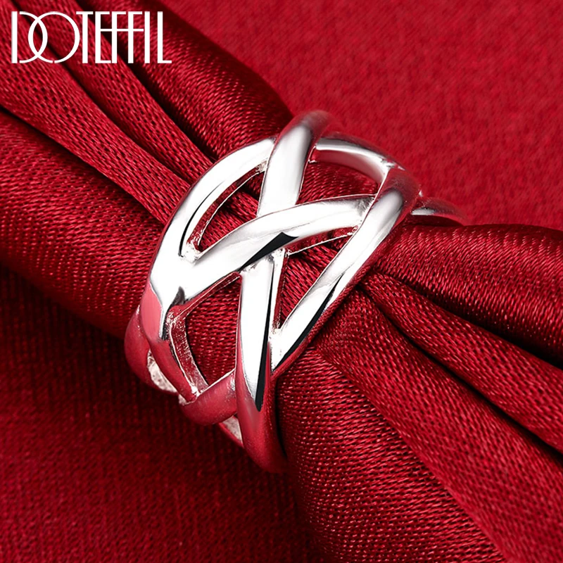 DOTEFFIL 925 Sterling Silver Cross Intertwined Ring For Woman Wedding Engagement Party Fashion Charm Jewelry