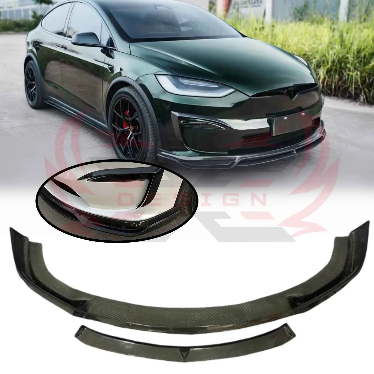

Front Shovel Carbon Front Bumper Lip Body Kit Front Under Lips Diffuser Spoiler Car Accessories For Tesla Model X Plaid