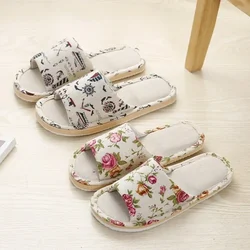 Linen slippers House Ladies indoor non slip flowers Fall Kawaii Cat Cute family couple funny sandals cartoon shoes flat linen