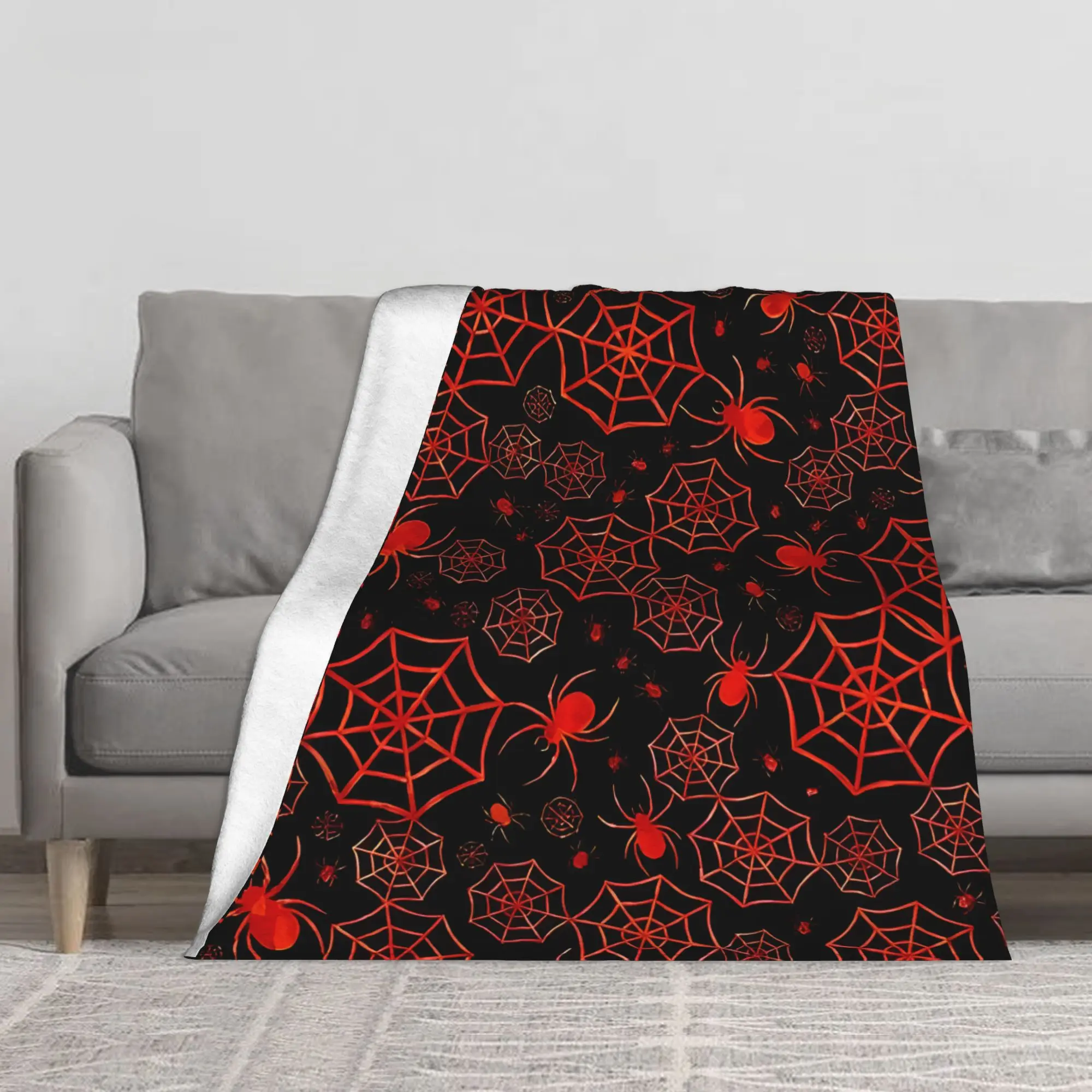 1PC Creepy Red Halloween Spiders Blanket Throw Blanket Novelty Warm Blanket All Season Gift