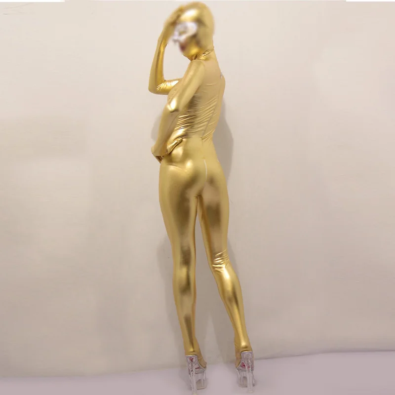 

Costume Cosplay Sexy Leather Bodysuit Two Way Zipper Open Crotch Full Body Shiny Jumpsuit Moto & Biker Night Club Catwalk Wear