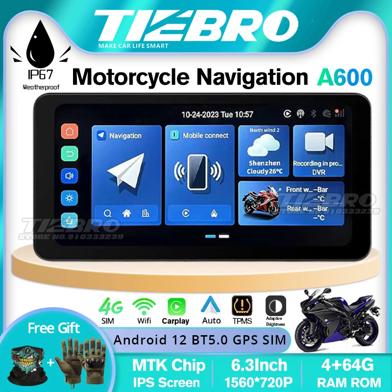 

COREYES A600 6.3 inch Portable Motorcycle LCD Display GPS Dustproof IPX7 Waterproof For Wireless Apple CarPlay Android Auto