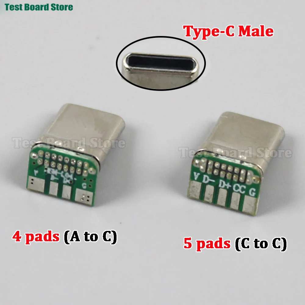 2/5/10pcs Type-C 90 Degree Male Head 4/5 Solder Pads CTOC Stretching Shell Mobile Data Cable Connector Game Charging PD Plug