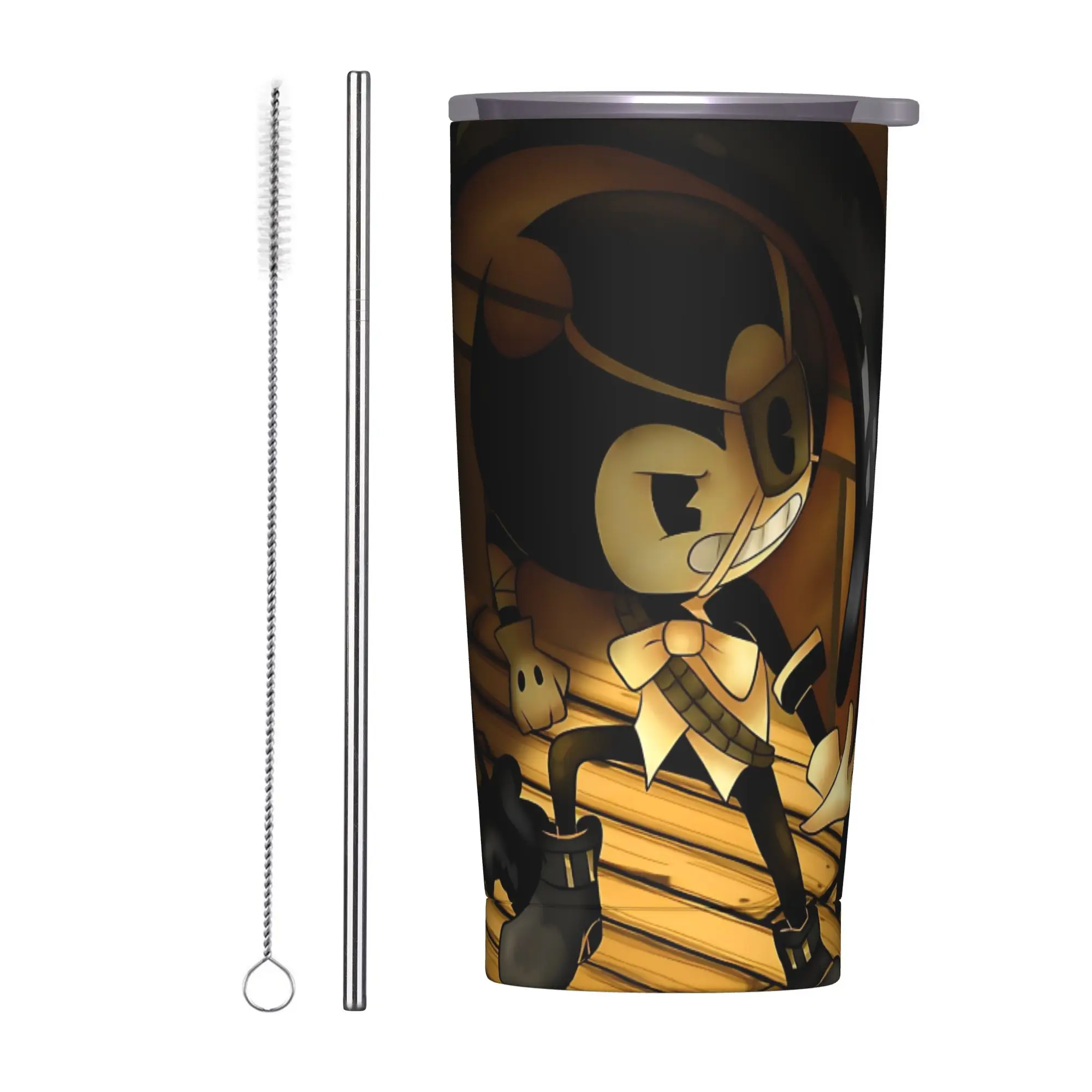 Bendy and the Dark Revival Tumbler Vacuum Insulated Horror Game Coffee Cups with Lid Straw Double Wall Mugs Water Bottle, 20oz