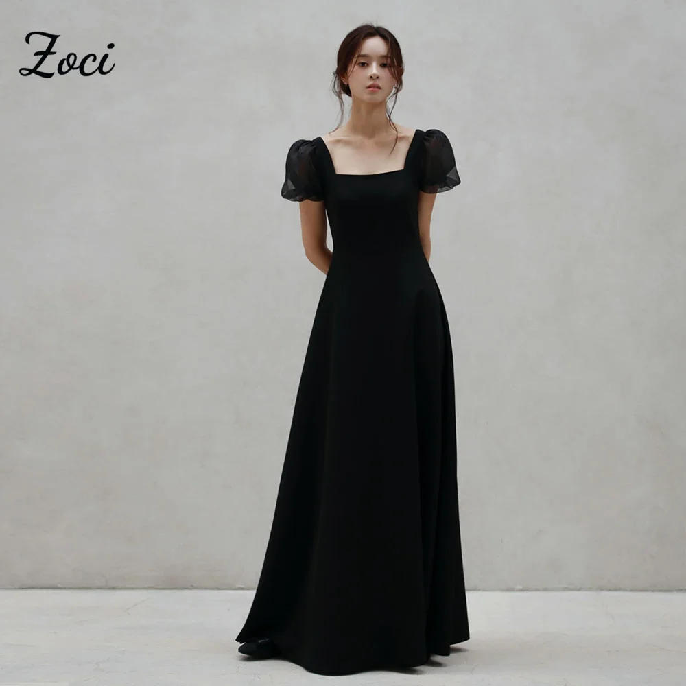 

Zoci Black Square Collar Short Sleeves Evening Dresses Floor-Length Elegant Wedding Photo Shoot Dresses Korea Customized Gown