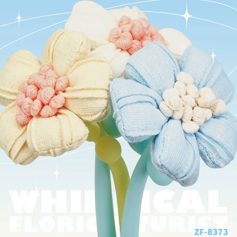 10PCS Factory Direct Sales Macaron Fold Texture Fabric Flower Neutral Pen Puff Three-dimensional Sunflower Styling Pen Wholesale