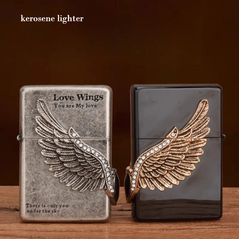 Chief Windproof Angel Wings Kerosiene Lighter Men's Personalized Retro Creative Brass Cigarette Lighter Holiday Gift Wholesale