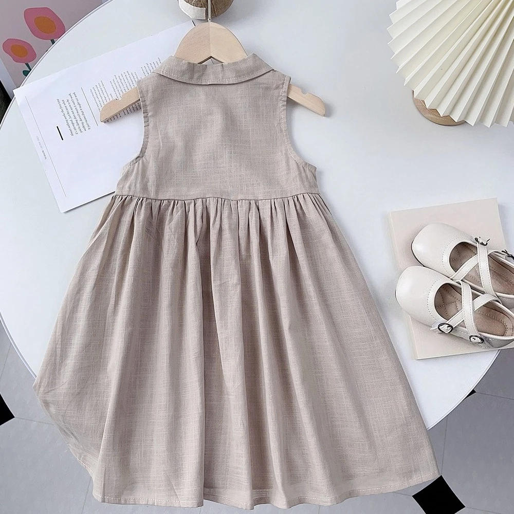 أزياء الصيف النسخة الكورية 3-7 سنوات الفتيات أكمام واحدة الصدر بلون اللباس 1 قطعة ملابس كاجوال للأطفال #5
