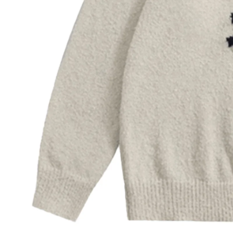 WOMEN Cute Cat Pattern Knitted Sweater CasualWarm Stretchy Crew Neck Pullover for Fall and Winter