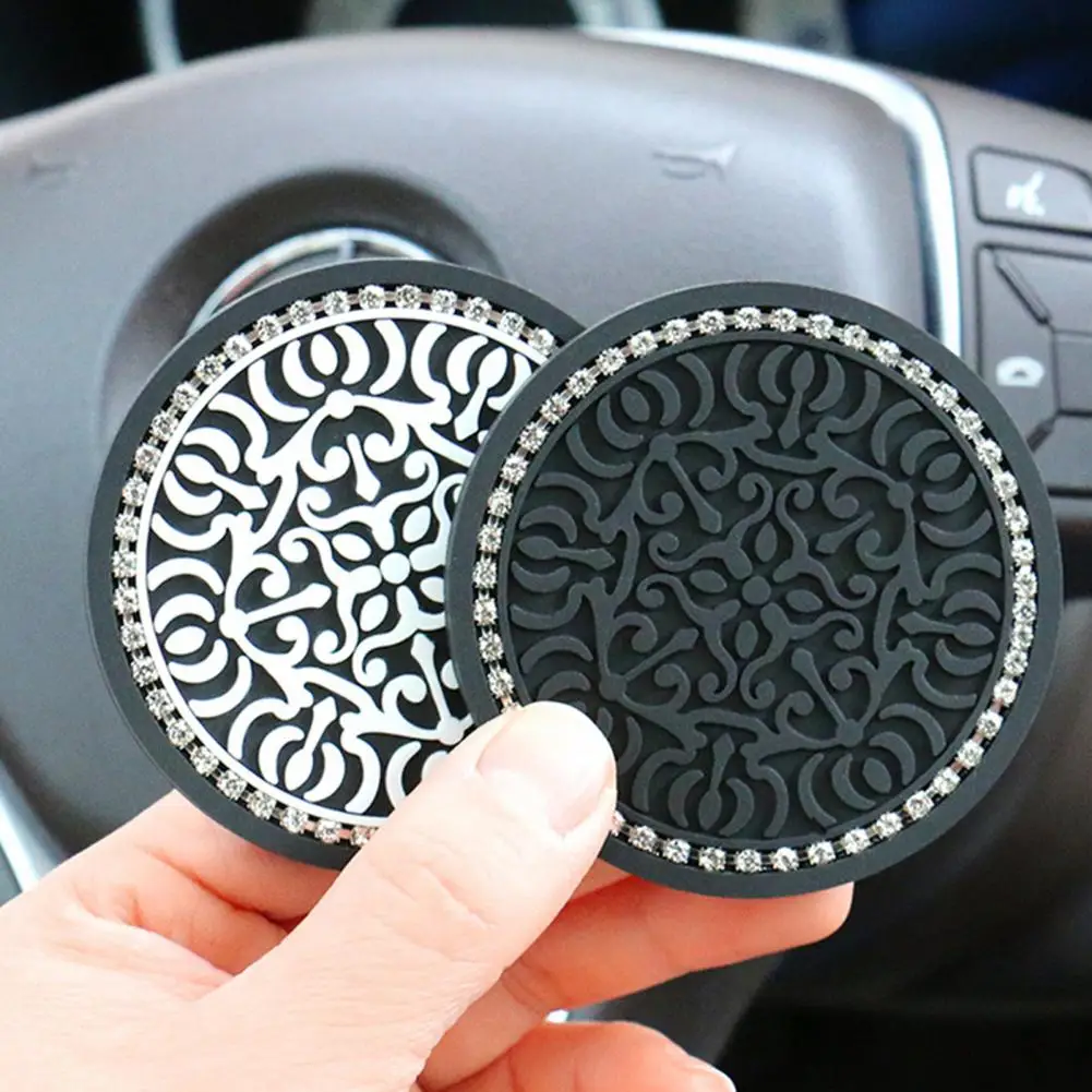 Diamond Car Coaster Imitation Rhinestone Inlay Car Cup Cushion Bling Car Cup Holder Coaster Anti-slip Water Bottle Coaster 7cm